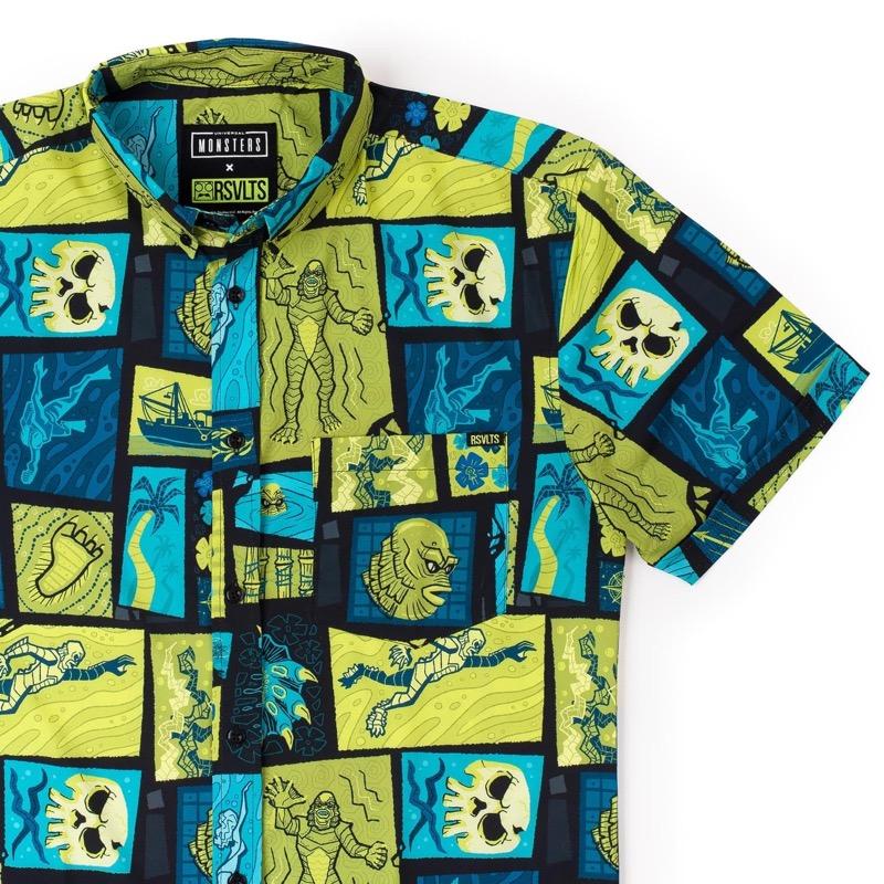 RSVLTS Creature From The Black Lagoon KUNUFLEX Short Sleeve Shirt in Green — front view