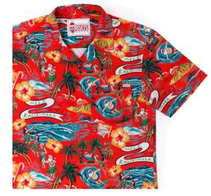 RSVLTS Santa’s Hawaiian Getaway KUNUFLEX Short Sleeve Shirt in Red — front view