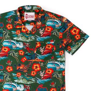 RSVLTS Santa’s Xtreme Adventure KUNUFLEX Short Sleeve Shirt in Green — front view