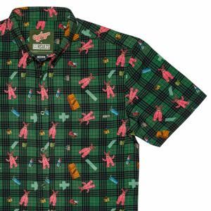RSVLTS Christmas on Cleveland Street KUNUFLEX Short Sleeve Shirt in Green — front view