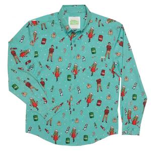 RSVLTS A Very Pawnee Christmas Long Sleeve Shirt in Green — front view