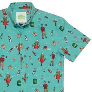 RSVLTS A Very Pawnee Christmas KUNUFLEX Short Sleeve Shirt in Green — front view