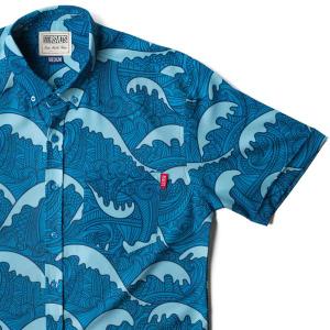 RSVLTS Samoa Waves KUNUFLEX Short Sleeve Shirt in Blue — front view
