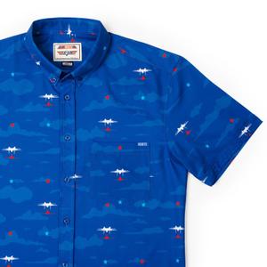 RSVLTS Inverted KUNUFLEX Short Sleeve Shirt in Blue — front view