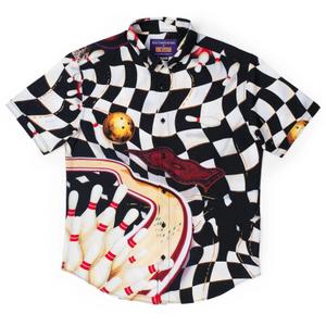 RSVLTS Tripping Bowling Balls KUNUFLEX Short Sleeve Shirt in White — front view