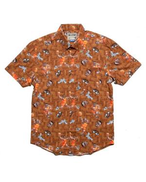 RSVLTS Cream E. Biggums KUNUFLEX Short Sleeve Shirt in Orange — front view