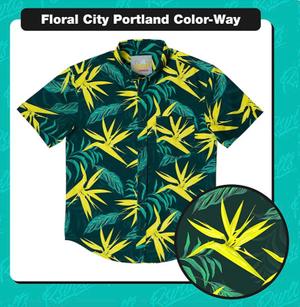 RSVLTS Floral City Portland KUNUFLEX Short Sleeve Shirt in Green — front view
