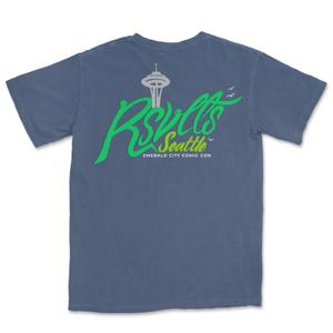 RSVLTS RSVLTS Emerald City Comic Con 2023 Crewneck Tee in Blue — front view