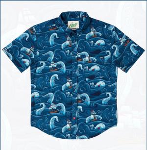 RSVLTS What’s Kraken, Seattle? KUNUFLEX Short Sleeve Shirt in Blue — front view