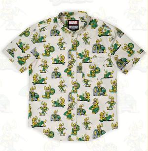 RSVLTS Loki, God of Mischief KUNUFLEX Short Sleeve Shirt in White — front view