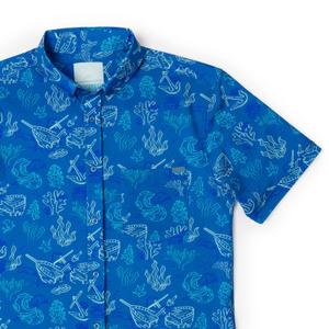 RSVLTS Shipwreck seersucker retail exclusive colorway KUNUFLEX Short Sleeve Shirt in Blue — front view