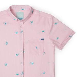 RSVLTS Mermaids seersucker retail exclusive colorway KUNUFLEX Short Sleeve Shirt in Red — front view