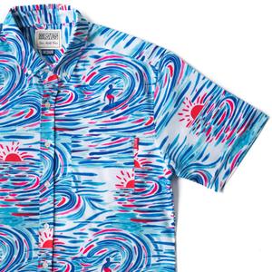 RSVLTS Watercolor Waves KUNUFLEX Short Sleeve Shirt in White — front view
