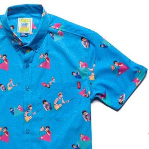 RSVLTS Zack Morris & Screech Powers BFF KUNUFLEX Short Sleeve Shirt in Blue — front view