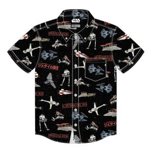 RSVLTS Let’s Cruise KUNUFLEX Short Sleeve Shirt in Black — front view