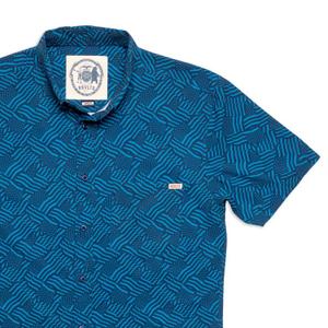 RSVLTS America The Bleutiful retail exclusive KUNUFLEX Short Sleeve Shirt in Blue — front view