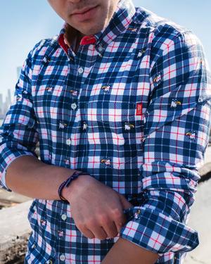 RSVLTS Apres Eagle BorlandFlex Long Sleeve Flannel in Blue — front view