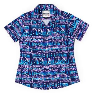 RSVLTS Big Kahuna women’s cut Women's KUNUFLEX Short Sleeve Shirt in Blue — front view
