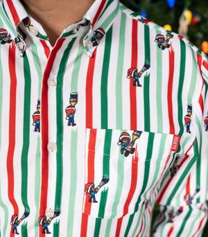 RSVLTS Happy Holiday Stripes Long Sleeve Shirt in Multicolor — front view