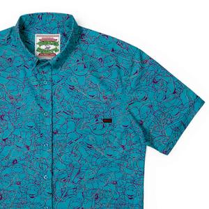RSVLTS Dude, We’re On TV! KUNUFLEX Short Sleeve Shirt in Blue — front view