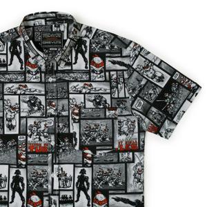 RSVLTS Not Wearing Costumes KUNUFLEX Short Sleeve Shirt in Black — front view