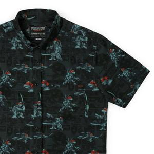 RSVLTS Birth of the Turtles KUNUFLEX Short Sleeve Shirt in Black — front view