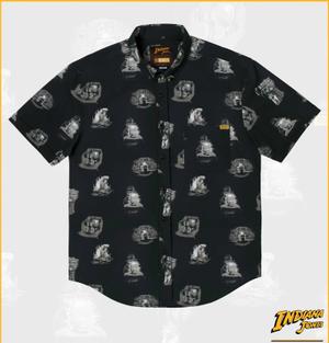 RSVLTS Fortune and Glory KUNUFLEX Short Sleeve Shirt in Black — front view