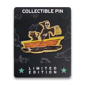 RSVLTS Hey Im Creepin Here Reapers Spooky Ferry Gold Enamel Pin — front view