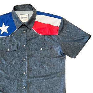 RSVLTS The Stars At Night Texas KUNUFLEX Short Sleeve Shirt in Dark Blue — front view