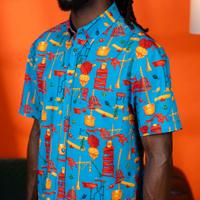 RSVLTS Crazy Contraption KUNUFLEX Short Sleeve Shirt in Blue — detail 7