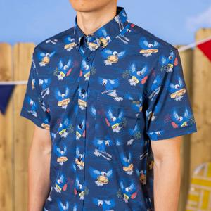RSVLTS BBQ Wings KUNUFLEX Short Sleeve Shirt in Blue — front view