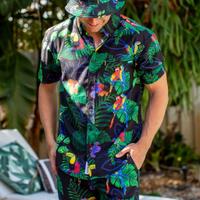 RSVLTS Two Tickets to Parrotise KUNUFLEX Short Sleeve Shirt in Black — detail 4