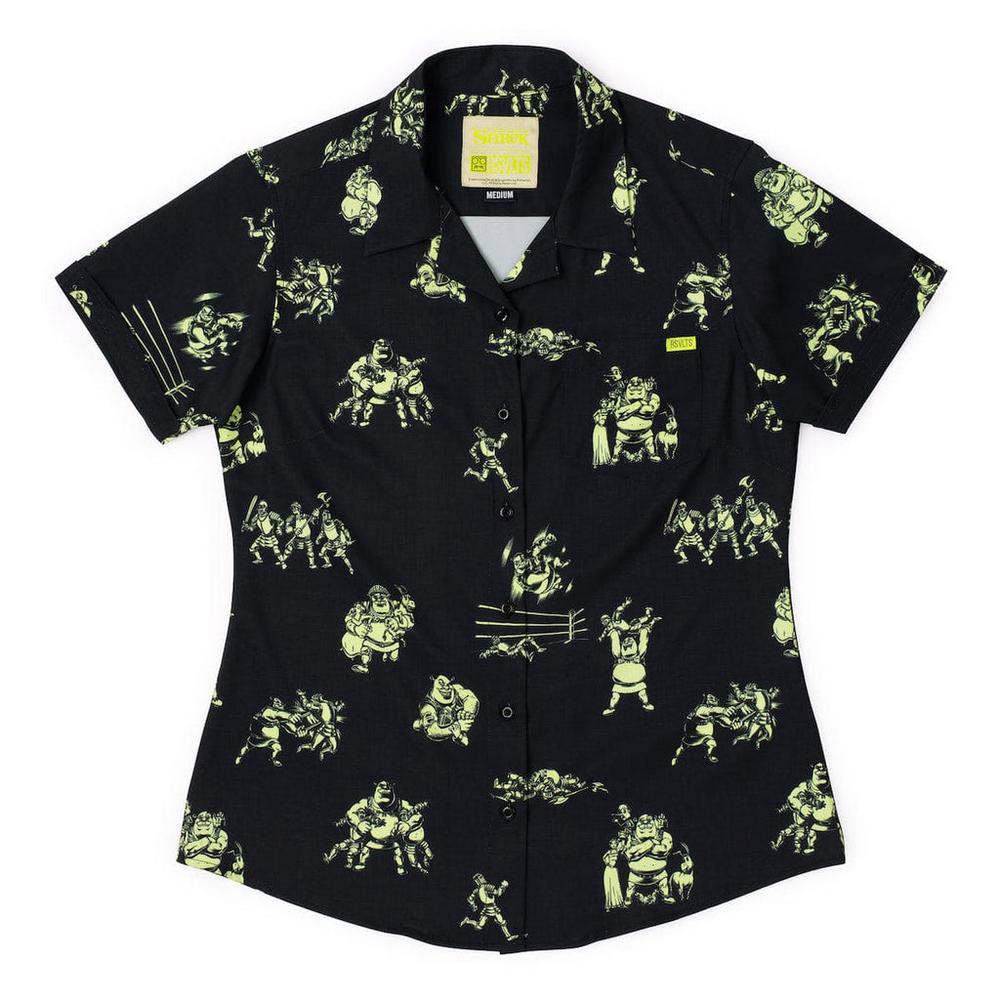 RSVLTS Ogre Fight Women's KUNUFLEX Short Sleeve Shirt in Black — front view